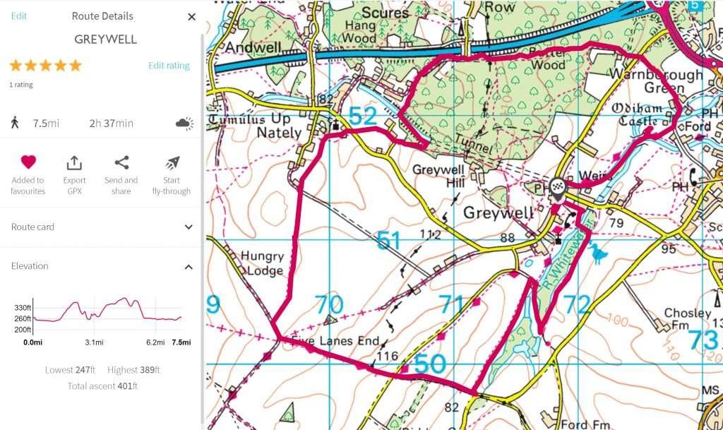 Greywell. Discover this delightful walk in Hampshire. 2 OS map showing Greywell walk